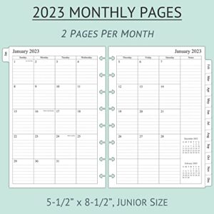 2023 Monthly Planner Refill for 8-Disc Junior Size Discbound Notebooks, Two Pages Per Month, 5-1/2" x 8-1/2"