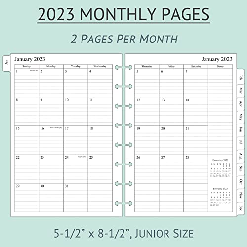 2023 Monthly Planner Refill for 8-Disc Junior Size Discbound Notebooks, Two Pages Per Month, 5-1/2" x 8-1/2"