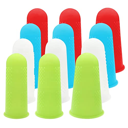 12 Pcs Silicone Hot Glue Gun Finger Caps, Anti-Slip and Reusable Silicone Thumb Protector, Finger Guard Protectors or Hot Glue Wax Rosin Resin Honey Adhesives Scrapbooking Sewing, Small, Medium, Large