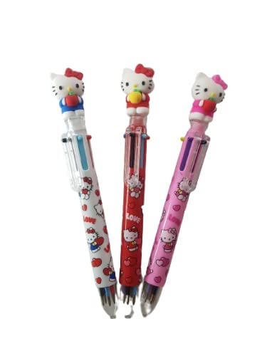 Hello Kitty 0.7mm 6-Color Multicolor Ballpoint Pen w/Hello Kitty Figure 1PC (Pink)