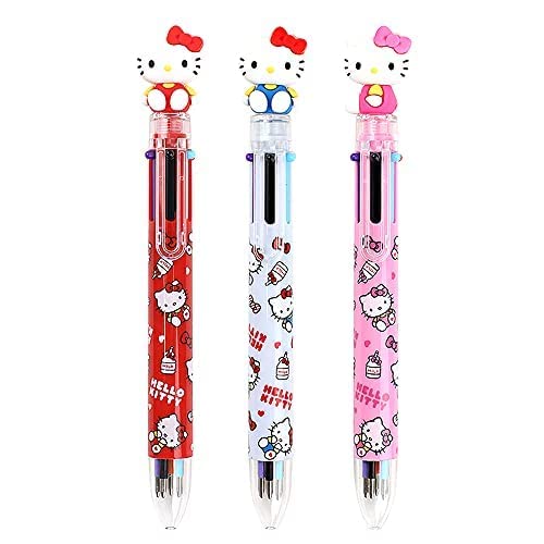 Hello Kitty 0.7mm 6-Color Multicolor Ballpoint Pen w/Hello Kitty Figure 1PC (Pink)