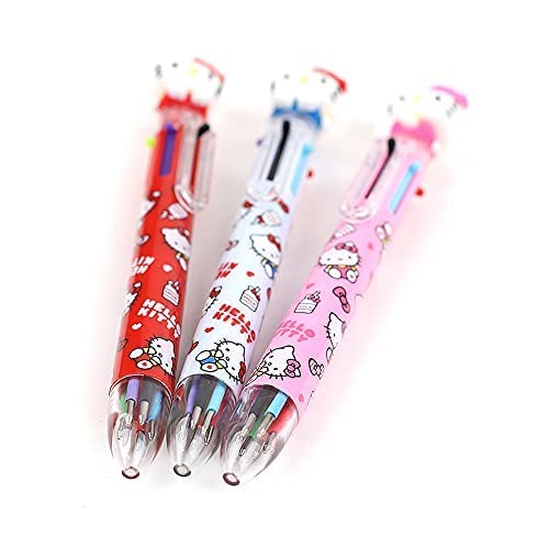 Hello Kitty 0.7mm 6-Color Multicolor Ballpoint Pen w/Hello Kitty Figure 1PC (Pink)