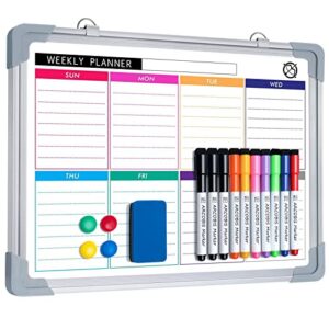 small weekly dry erase board for wall, arcobis 12″ x 16″ magnetic calendar whiteboard, hanging double-sided white board for planning, memo, to do list, drawing, school, home, office