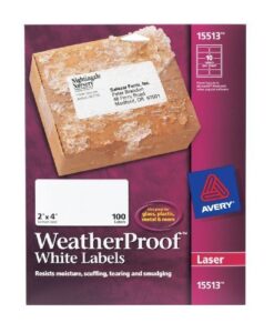 avery waterproof shipping labels with sure feed & trueblock 2″ x 4″, 100 white laser labels (15513)