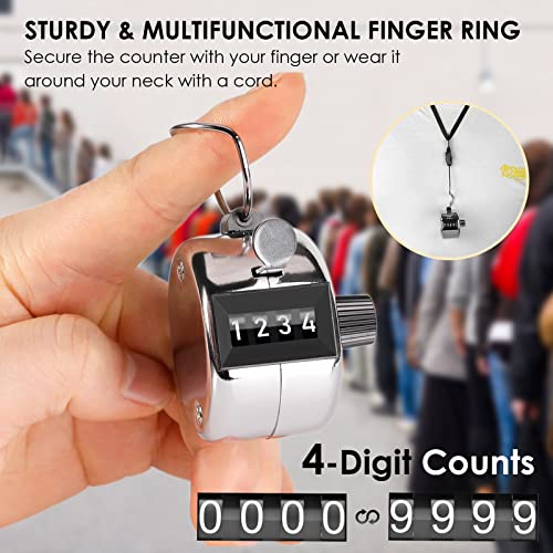 KTRIO 2 Pack Budget Metal Handheld Tally Counter 4-Digit Number Count Clicker Counter, Hand Mechanical Counters Clickers Pitch Counter for Coaching, Knitting, People, Lap, Fishing, Golf & Row, Silver