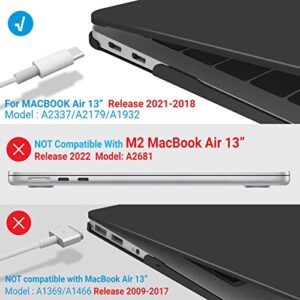 IBENZER Compatible with New MacBook Air 13 inch Case 2022 2021 2020 M1 A2337 A2179 A1932, Plastic Hard Shell Case with Keyboard Cover for Mac Retina Display with Touch ID, Black, MMA-T13BK+1A