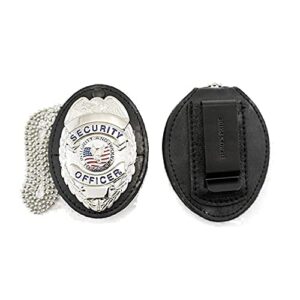 hero’s pride™ universal shield leather badge holder with hook & loop closure (holder only) – premium badge holder for police, law enforcement, security officer – neck chain included