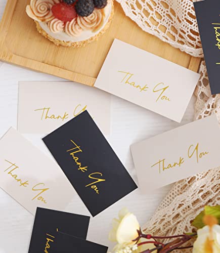 Gold Mini Thank You Cards Small Business - 100 PK - Flat Card No Fold, 2 x 3.5 Inches Thank You for Your Order Cards Thank You for Your Support Cards for Wedding Black and Off White Color