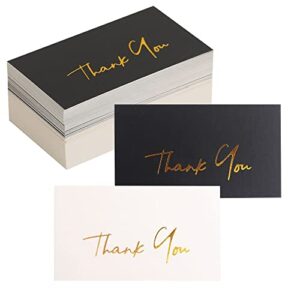gold mini thank you cards small business – 100 pk – flat card no fold, 2 x 3.5 inches thank you for your order cards thank you for your support cards for wedding black and off white color