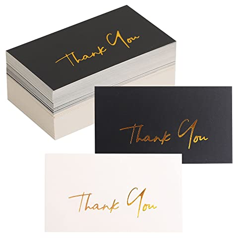 Gold Mini Thank You Cards Small Business - 100 PK - Flat Card No Fold, 2 x 3.5 Inches Thank You for Your Order Cards Thank You for Your Support Cards for Wedding Black and Off White Color