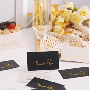 Gold Mini Thank You Cards Small Business - 100 PK - Flat Card No Fold, 2 x 3.5 Inches Thank You for Your Order Cards Thank You for Your Support Cards for Wedding Black and Off White Color