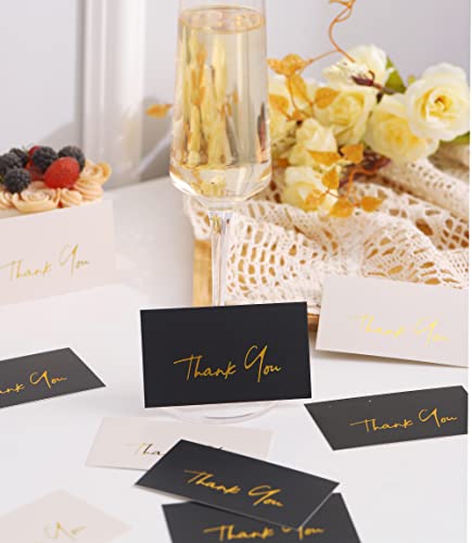 Gold Mini Thank You Cards Small Business - 100 PK - Flat Card No Fold, 2 x 3.5 Inches Thank You for Your Order Cards Thank You for Your Support Cards for Wedding Black and Off White Color