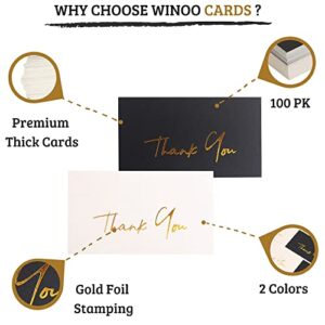 Gold Mini Thank You Cards Small Business - 100 PK - Flat Card No Fold, 2 x 3.5 Inches Thank You for Your Order Cards Thank You for Your Support Cards for Wedding Black and Off White Color