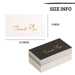 Gold Mini Thank You Cards Small Business - 100 PK - Flat Card No Fold, 2 x 3.5 Inches Thank You for Your Order Cards Thank You for Your Support Cards for Wedding Black and Off White Color