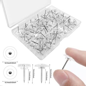 KOWVOWZ Clear Thumb Tacks for Wall Hangings Plastic & Gear Push Pins 100 Count Cork Board Flat Head Transparent Bulletin Posters Photos Postcards Maps Office Decorative (100) (XBH)