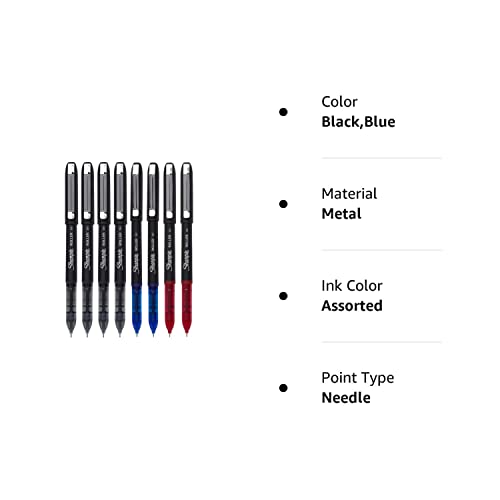 Sharpie Rollerball Pen, Needle Point (0.5mm) Precision Pen, Assorted Ink, 8 Count
