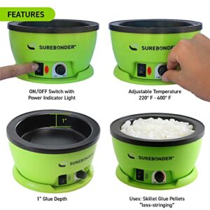 Surebonder Electric Hot Glue Skillet, Adjustable Temperature 225-400 F, 5-1/4" Diameter, 1-in Depth, Dip Crafts Directly Into Pot of Hot Glue (803)