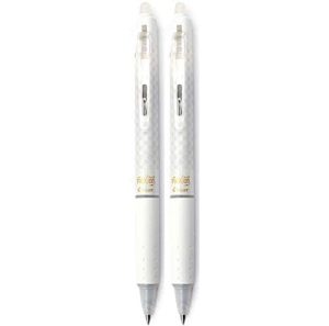 pilot frixion ball clicker erasable gel ink retractable pen, extra fine point, 0.5mm, white barrel, black ink, 2 pack