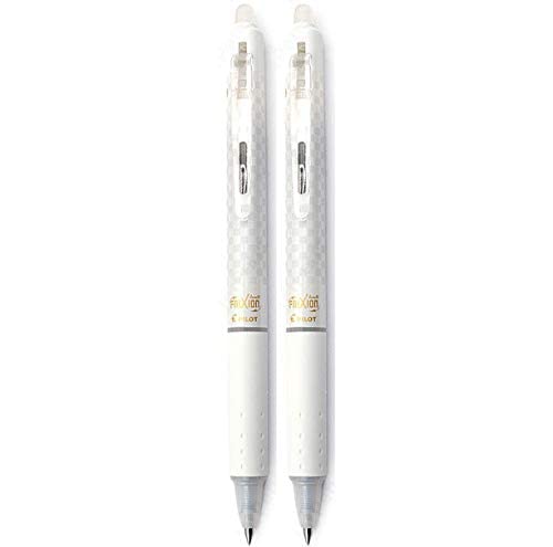 Pilot FriXion Ball Clicker Erasable Gel Ink Retractable Pen, Extra Fine Point, 0.5mm, White Barrel, Black Ink, 2 Pack