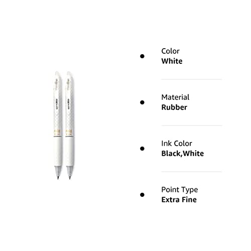 Pilot FriXion Ball Clicker Erasable Gel Ink Retractable Pen, Extra Fine Point, 0.5mm, White Barrel, Black Ink, 2 Pack