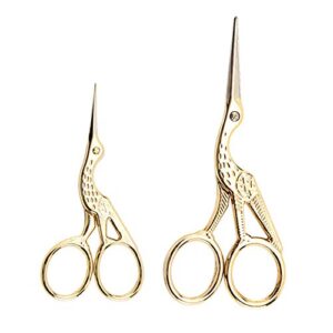 acronde 2pcs vintage stork shape sewing scissors stainless steel tailor scissors sharp sewing shears for embroidery, sewing, craft, art work & everyday use (gold)