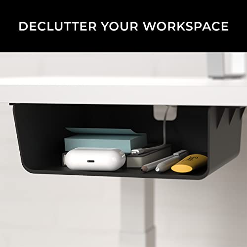 HumanCentric Under Desk Storage Shelf, Under Desk Drawer Organizer for Office Desks, Tables, Workstations, and Sit Stand Desk, Mount Under Desk Shelf Adds Storage Tray, Screw or Stick On Desk Drawer