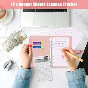 NXPOY Cash Envelopes for Budgeting, 50 Pcs Budget Binder with Zipper Envelopes and Expense Budget Sheets, Waterproof PU Leather A6 Binder for Money Saving Planner Organizer (Rose)