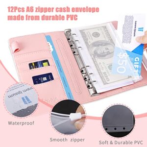 NXPOY Cash Envelopes for Budgeting, 50 Pcs Budget Binder with Zipper Envelopes and Expense Budget Sheets, Waterproof PU Leather A6 Binder for Money Saving Planner Organizer (Rose)