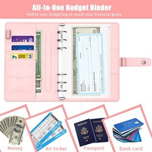 NXPOY Cash Envelopes for Budgeting, 50 Pcs Budget Binder with Zipper Envelopes and Expense Budget Sheets, Waterproof PU Leather A6 Binder for Money Saving Planner Organizer (Rose)