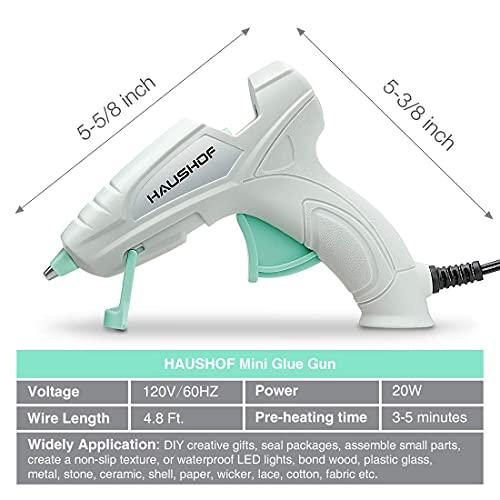 HAUSHOF Mini Hot Glue Gun Kit with Hot Glue Sticks (20-Piece), for Home Decoration & Crafts & Quick Repairs, 20W, 120V