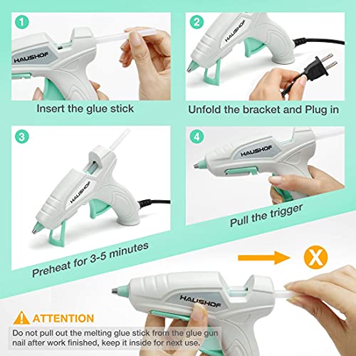 HAUSHOF Mini Hot Glue Gun Kit with Hot Glue Sticks (20-Piece), for Home Decoration & Crafts & Quick Repairs, 20W, 120V