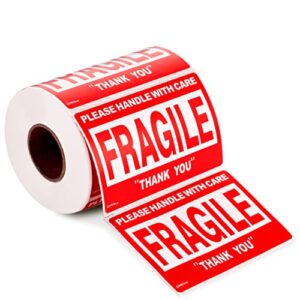 gmkbuy 3 x 2 inch – 400 fragile stickers roll, easy tear, permanent adhesive warning labels for shipping box, carton, parcel, package, pallet & more