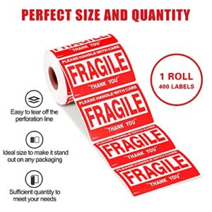 GMKbuy 3 x 2 Inch – 400 Fragile Stickers Roll, Easy Tear, Permanent Adhesive Warning Labels for Shipping Box, Carton, Parcel, Package, Pallet & More