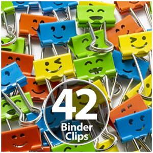 officemate happy smiling face binder clips, small size, 42 in pack, comes in assorted colors (31090)