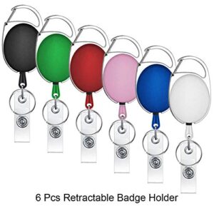 Selizo 6 Packs Retractable Badge Holder Badge Reel Carabiner ID Keychain with Clip, Assorted Color