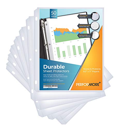50 Sheet Protectors, Durable Clear Page Protectors 8.5 X 11 Inch for 3 Ring Binder, Plastic Sheet Sleeves, Durable Top Loading Paper Protector with Reinforced Holes, Archival Safe