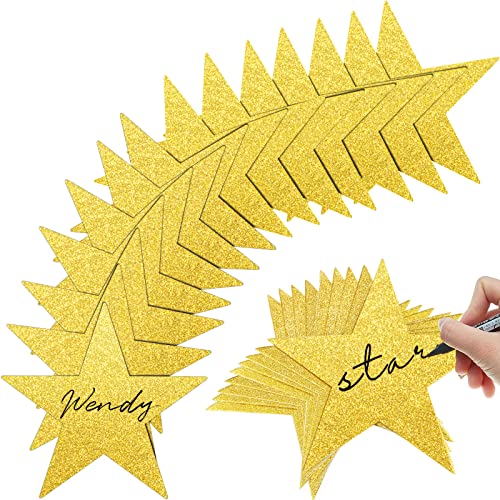 80 Pieces Glitter Star Cutouts Paper Star Confetti Cutouts for Bulletin Board Classroom Wall Party Decoration Supply, 6 Inches Length (Gold)