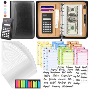 budget binder with zipper envelopes, cash envelopes for budgeting, a6 pu leather budget planner 2023 with cash envelopes calculator, bill money organizer for cash saving budget system wallet