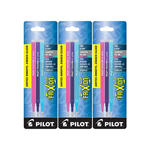 Pilot Refills for Frixion Erasable Gel Ink Pens, Fashion Assorted, Pack of 9 (77336)