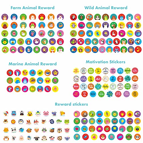 6844 PCS Incentive Stickers, 64 Sheets Round Encouragement Stickers, Animals Donuts Cupcakes Stars Hearts Motivational Teacher Classroom Reward Gifts Encourage Kids to Do Chores Go to The Toilet