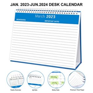 BHR Desk Calendar 2023-2024,Monthly Desk Calendar from January 2023-June 2024,10"×8" Standing Flip Desktop Calendar with Strong Twin-Wire Binding,Thick Paper and Writing Blocks for New Year and Christmas Gifts