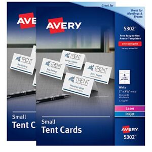 avery printable small tent cards, 2″ x 3.5″, two-sided printing, matte white, 2 pack, 320 cards total (5812)