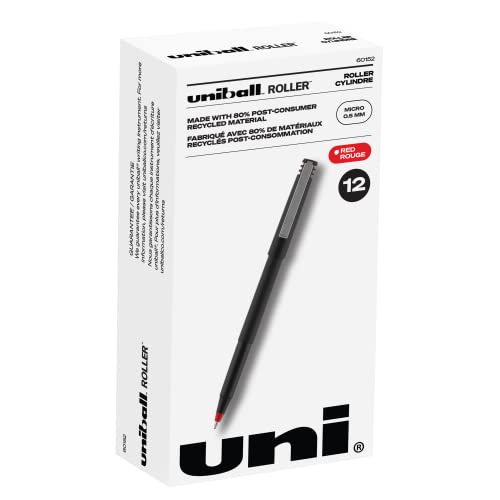 uni-ball Roller Rollerball Pens Fine Point Micro Tip, 0.5mm, Red, 12 Pack