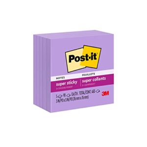 post-it super sticky notes, 3×3 in, 5 pads, 2x the sticking power, purple iris, recyclable (654-5sscg)