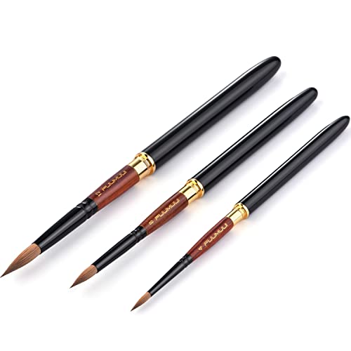 Kolinsky Travel Watercolor Brushes, Fuumuui 3pcs Elegant Kolinsky Sable Watercolor Brushes with Pocket Size Leather Pouch Perfect for Watercolor Gouache Ink Painting