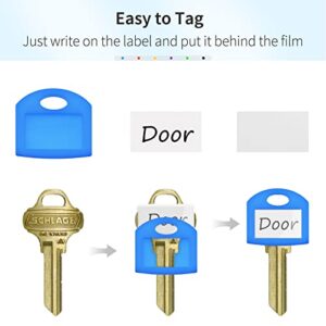 Uniclife 1 Inch Key Cap Tags in 6 Assorted Colors Key Identifier Covers with Blank Paper Labels for Standard Flat House Keys (Not Suitable for Odd-Shaped Keys), 24 Pack