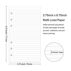 200 Sheets A6 Lined Paper for Filofax Personal Binder Planner, White 100gsm Ruled Pages, 6 Hole Punched, 3.75 x 6.75 Inch