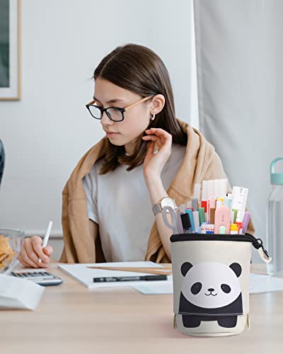 Sooez Standing Pencil Case, Cute Panda Pop Up Pencil Case, Durable Pen Pouch, Telescopic Pencil Holder Case, Kawaii Stand Up Pencil Case, Spacious Pencil Pouch Portable Pencil Bag for School Office