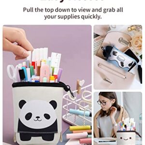 Sooez Standing Pencil Case, Cute Panda Pop Up Pencil Case, Durable Pen Pouch, Telescopic Pencil Holder Case, Kawaii Stand Up Pencil Case, Spacious Pencil Pouch Portable Pencil Bag for School Office