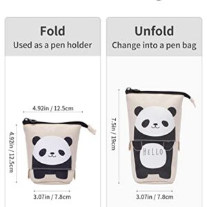 Sooez Standing Pencil Case, Cute Panda Pop Up Pencil Case, Durable Pen Pouch, Telescopic Pencil Holder Case, Kawaii Stand Up Pencil Case, Spacious Pencil Pouch Portable Pencil Bag for School Office